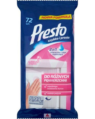 Presto Clean törlőkendő 72db-os Antisztatikus bútorápoló (Rózsaszín)