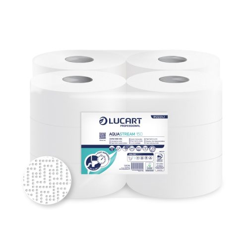 Lucart Aquastream 150 vízben oldódó WC papír 19cm átm. - 2 rétegű, hófehér, 150m , 12tek/csom   812223J