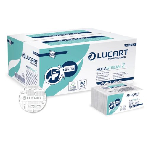 Lucart Aquastream Z vízben oldódó hajtogatott kéztörlő hófehér, 2 rtg, 15x242 lap/karton  864018J