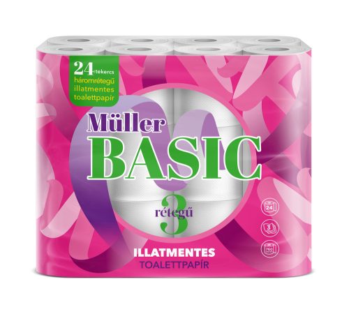 Müller toalettpapír Basic 24tek. 3rtg 100% cell.